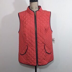 NWT Charter Club Women's Quilted Stand-collar Vest Coral Pink Lightweight L